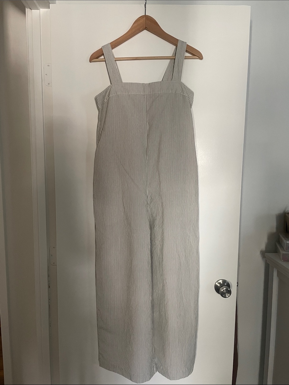 Uniqlo White and Green Pinstripe Wide-Leg Jumpsuit